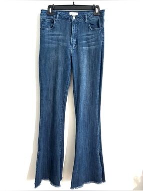 Forever 21 High Rise Flare Slit Hem Jeans Size 28 Blue Dark Washed